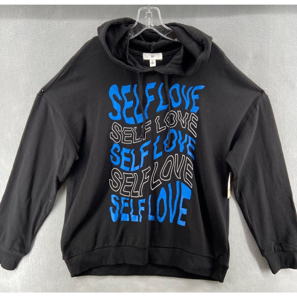 NWT BP. Sweatshirt Sz M Black Hoodie Long Sleeve Drawstrings Self Love‎ Graphic